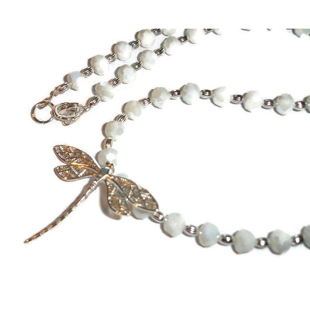 Dragonfly Necklace Silver, Czech Glass